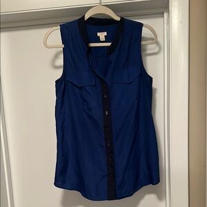 J. Crew Navy Blue Sleeveless Button-Down with Black Trim